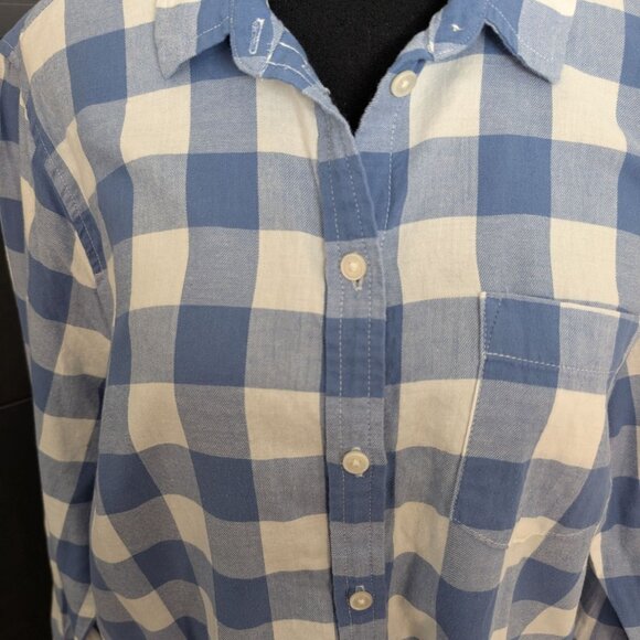 J. Crew Blue and White Buffalo Check Flannel Shirt - XL - Picture 2 of 8